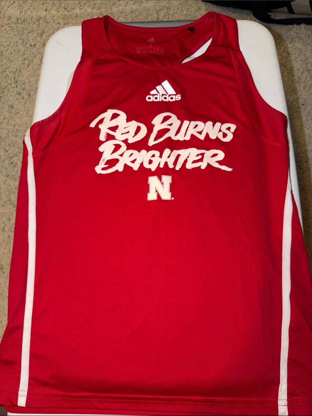 adidas Red Athletic Tank with White Logo and Stripes